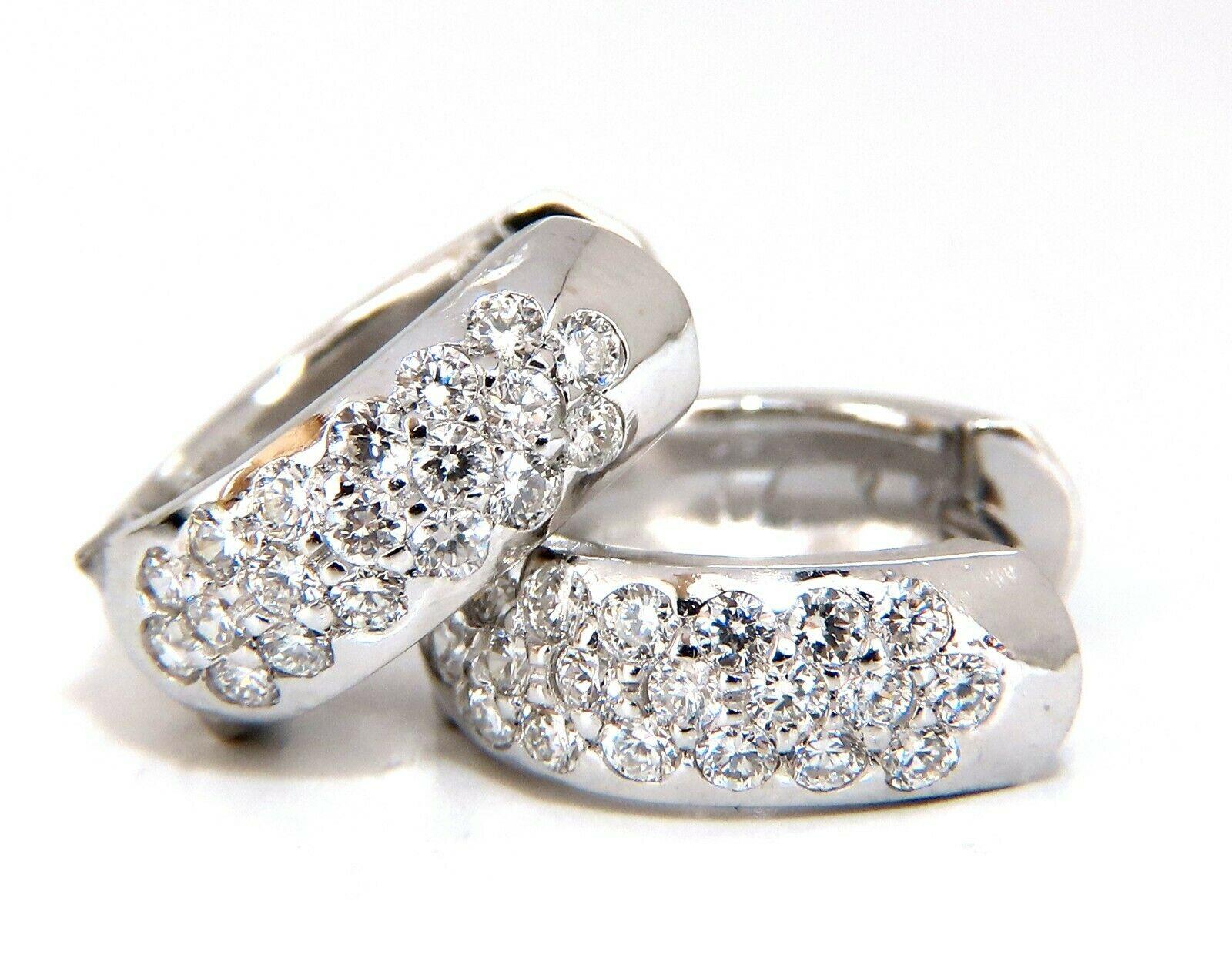 1.23 Carat Round Natural Diamond Huggie Earrings 14 Karat Bead Set In New Condition For Sale In New York, NY