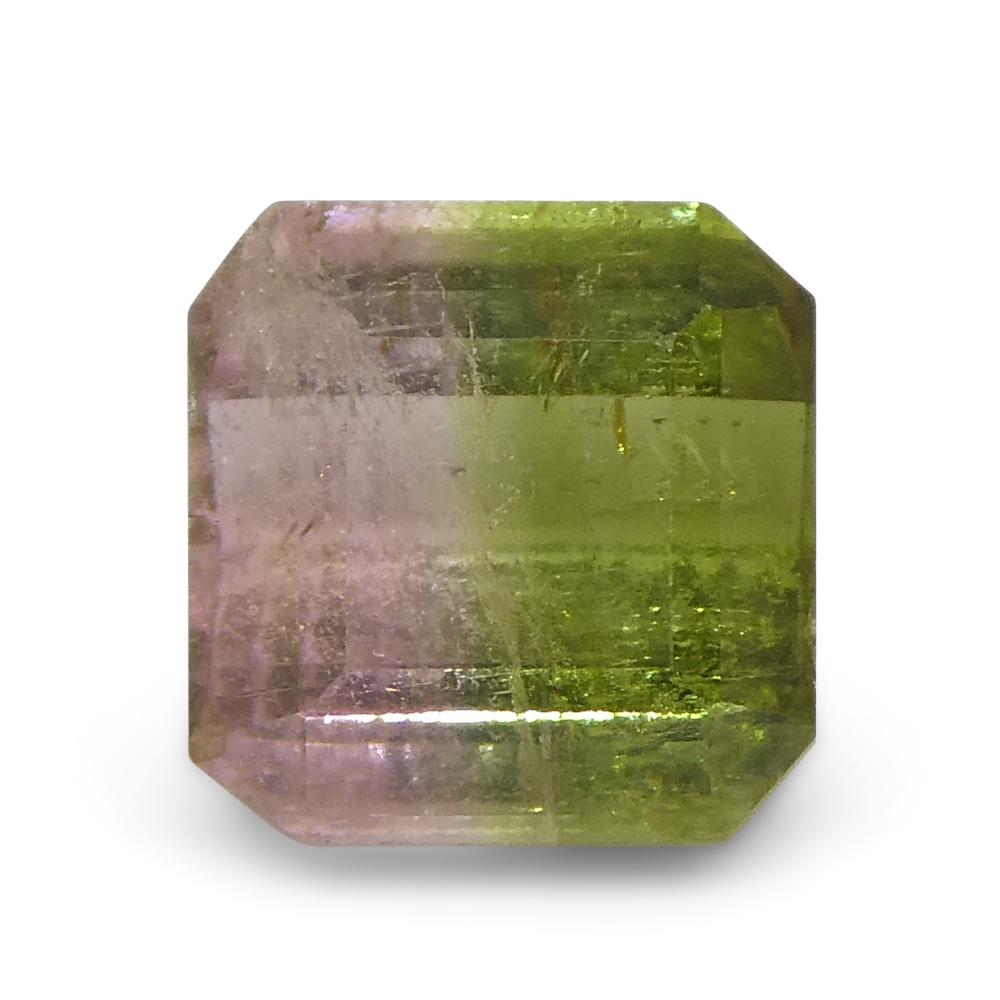 1.23ct Square Pink & Green Bi-Colour Tourmaline from Brazil For Sale 1