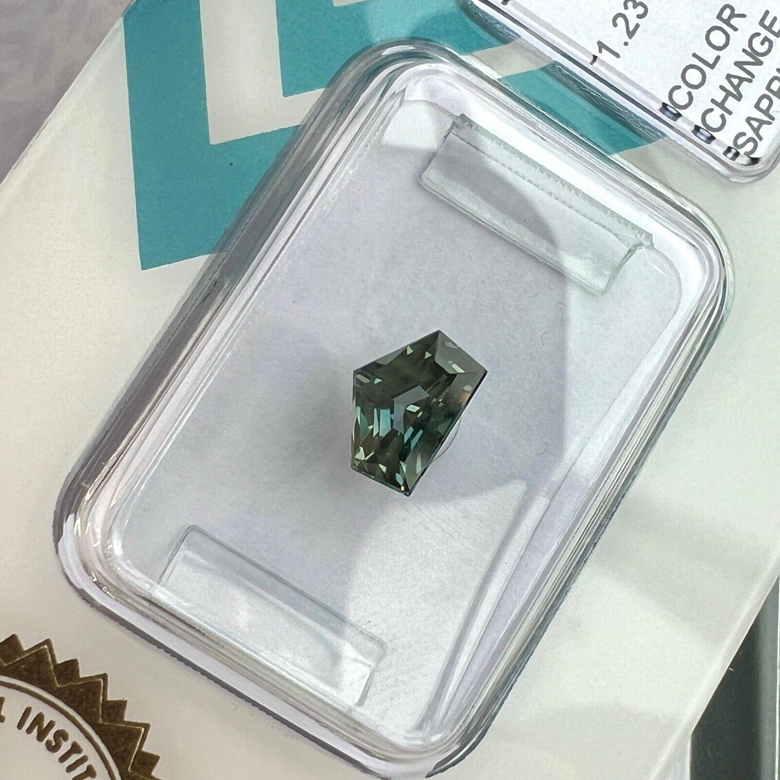 1.23Ct Untreated Colour Change Sapphire Pentagon Cut Green Blue IGI Certified For Sale 6