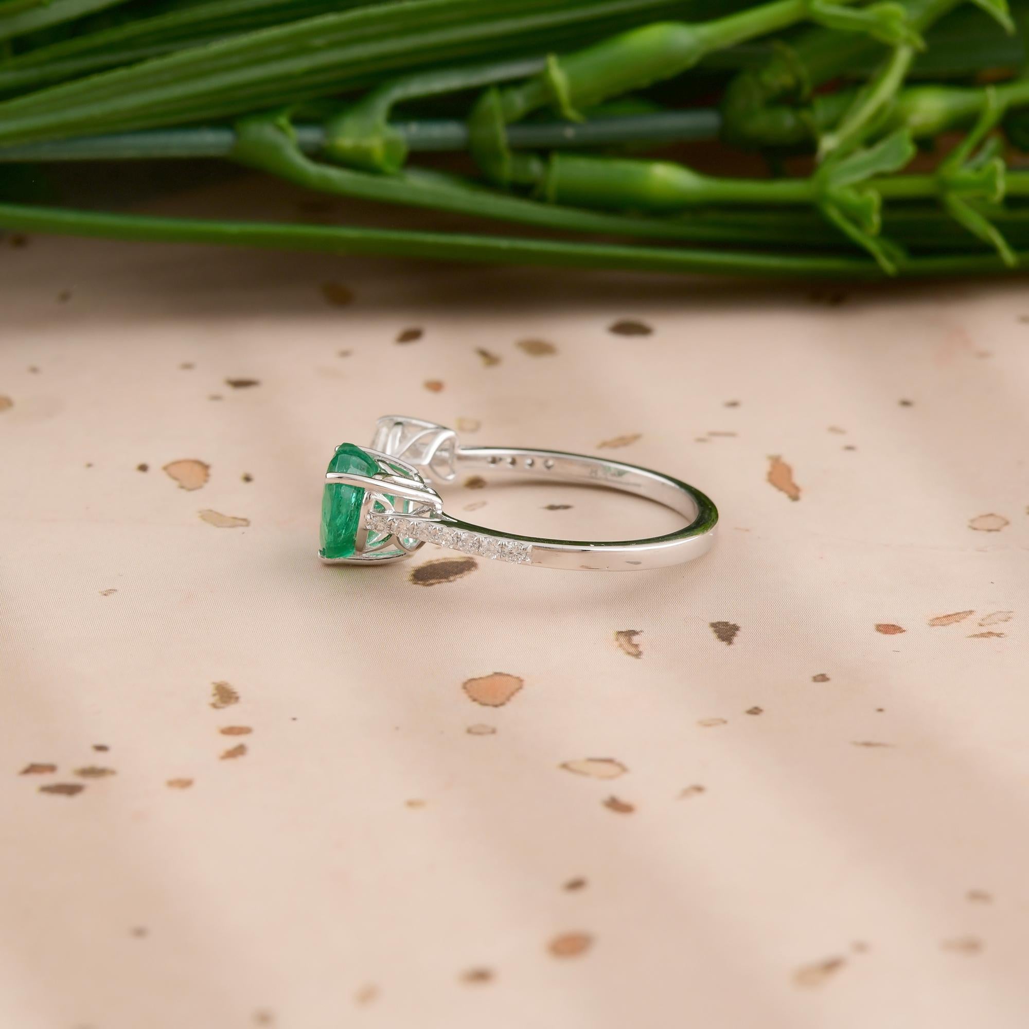 For Sale:  1.23ct Zambian Emerald 0.43ct Diamond Toi et Moi Open Band Ring 18k White Gold 2