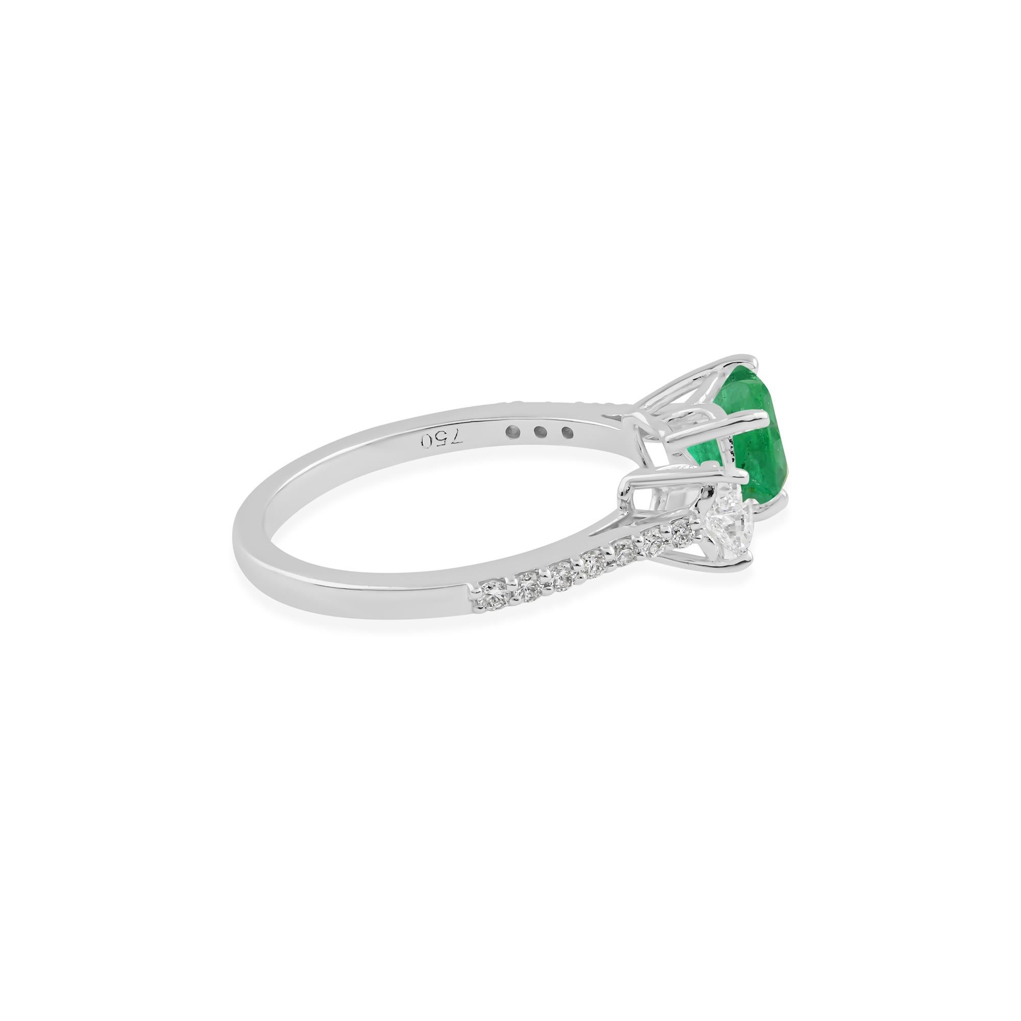 For Sale:  1.23ct Zambian Emerald 0.43ct Diamond Toi et Moi Open Band Ring 18k White Gold 3