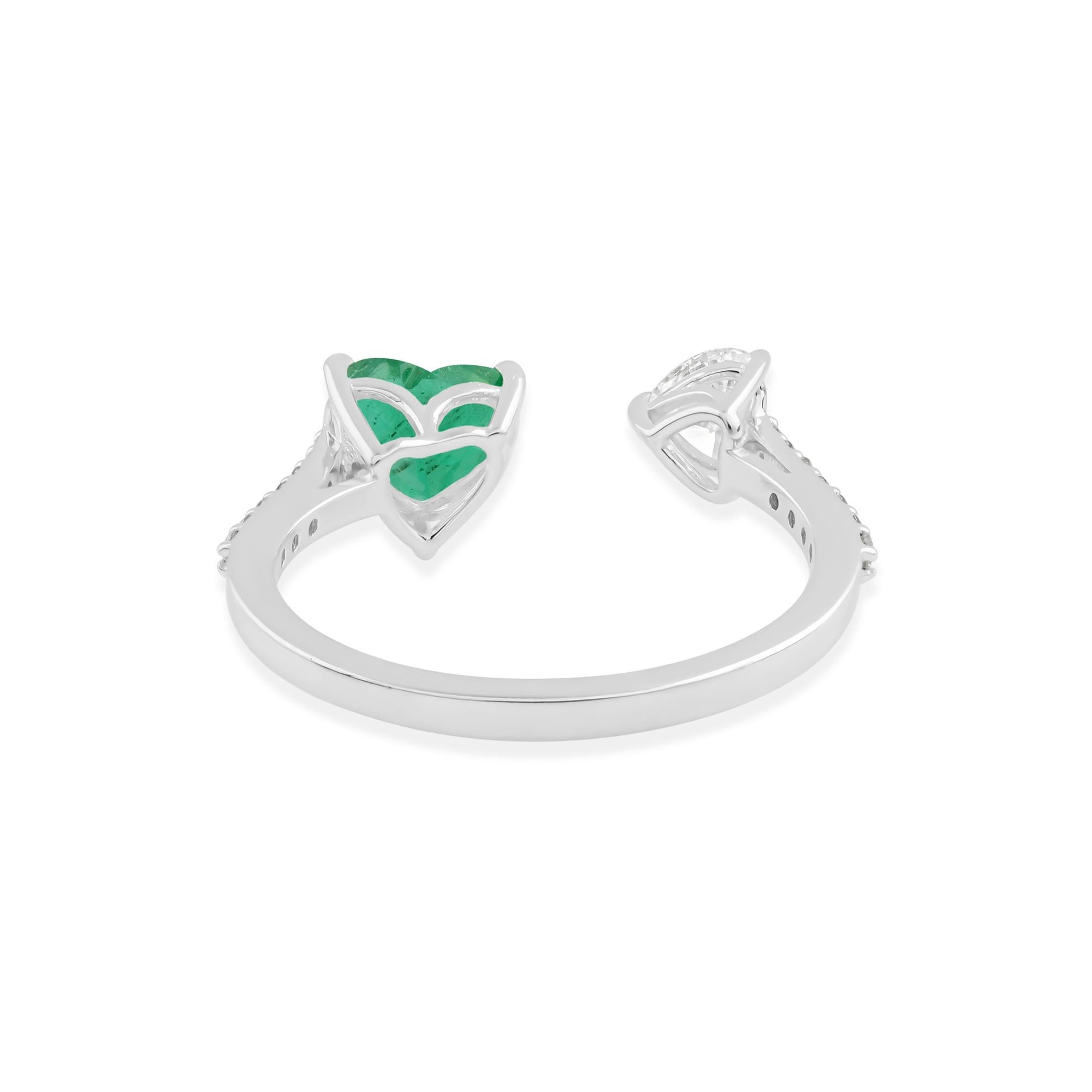 For Sale:  1.23ct Zambian Emerald 0.43ct Diamond Toi et Moi Open Band Ring 18k White Gold 4