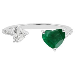 1.23ct Zambian Emerald 0.43ct Diamond Toi et Moi Open Band Ring 18k White Gold