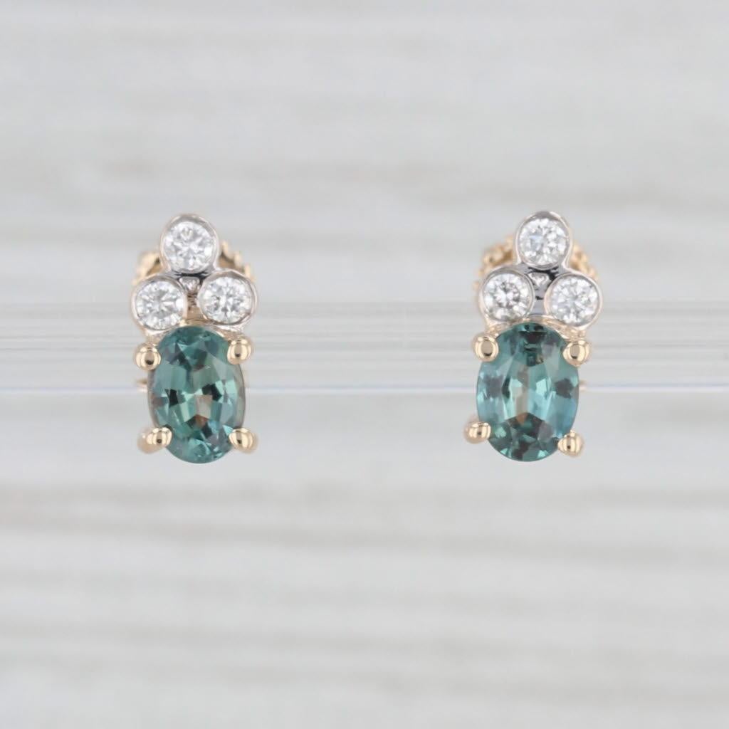Oval Cut 1.23ctw Alexandrite Diamond Stud Earrings 14k Yellow Gold