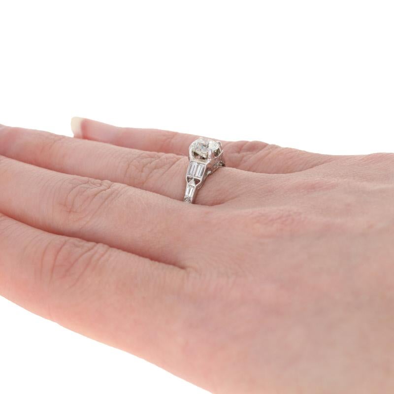 1.23 Carat European Cut Diamond Art Deco Engagement Ring, Platinum GIA Vintage In Excellent Condition In Greensboro, NC