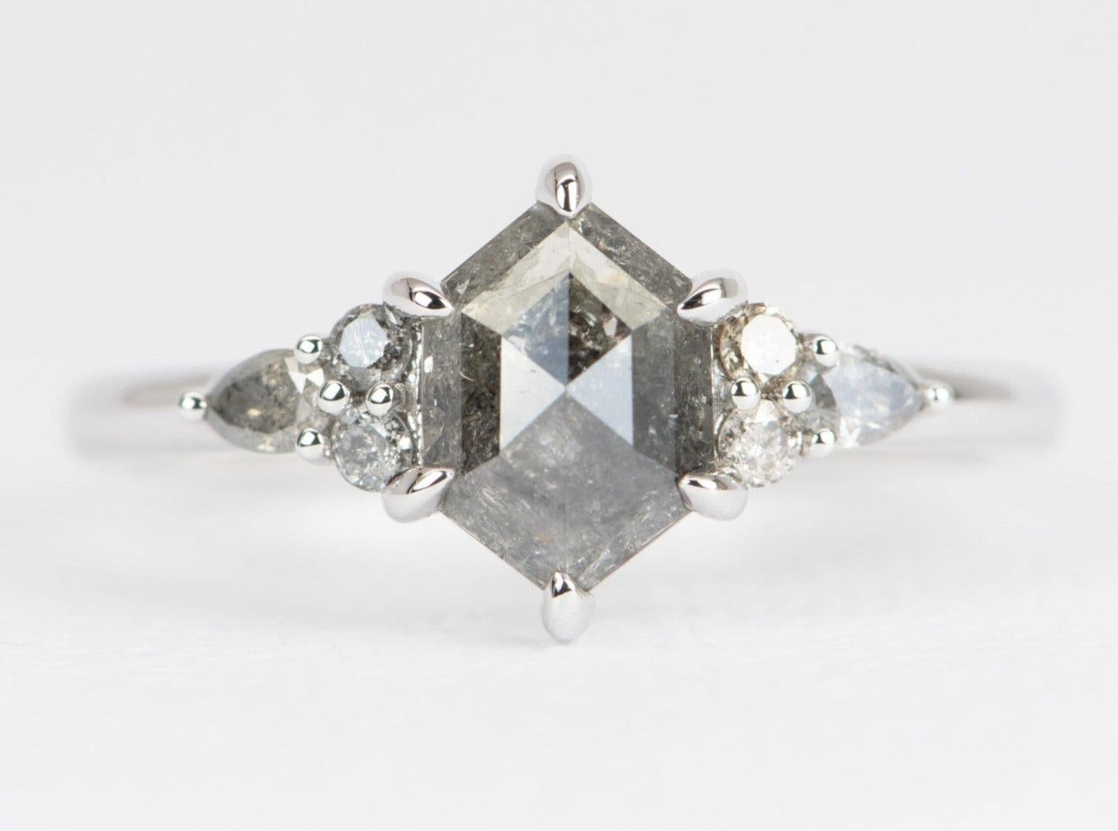 1.23ctw Hexagon Shaped Salt and Pepper Diamond Engagement Ring 14k