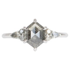 1.23ctw Hexagon Shaped Salt and Pepper Diamond Engagement Ring 14k White Gold