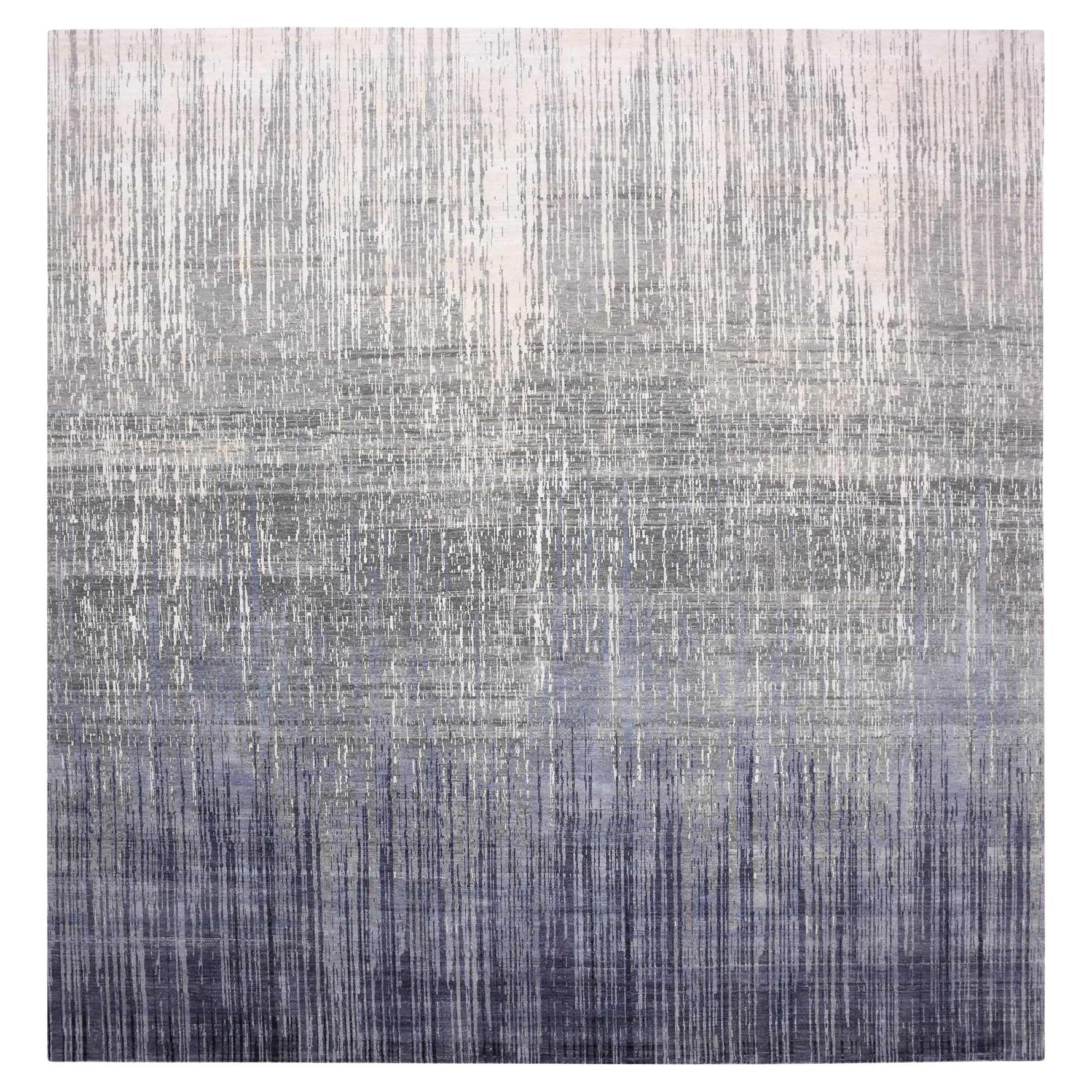 12'3"X12'1" Gray and Black Modern Ombre Design Hand Knotted Pure Wool Square Rug
