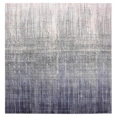 12'3"X12'1" Grauer und schwarzer moderner quadratischer Teppich im Ombre-Design aus reiner Wolle, handgeknüpft