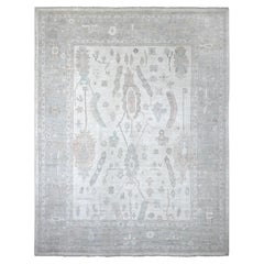 12'3"x15'7" Ivory Hand Knotted Angora Oushak Leaf Design Wool XL Oriental Rug