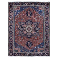 12'3" x 16'1" – Roter, antiker persischer Karajeh-Heriz-Teppich, handgeknüpft aus Wolle, übergroß