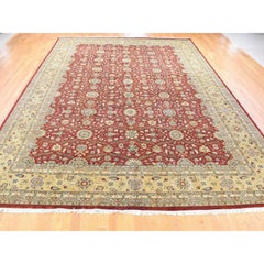 12'3"x17'9" Red, Hereke Design 300 KPSI Wool and Silk Hand Knotted Oversized Rug