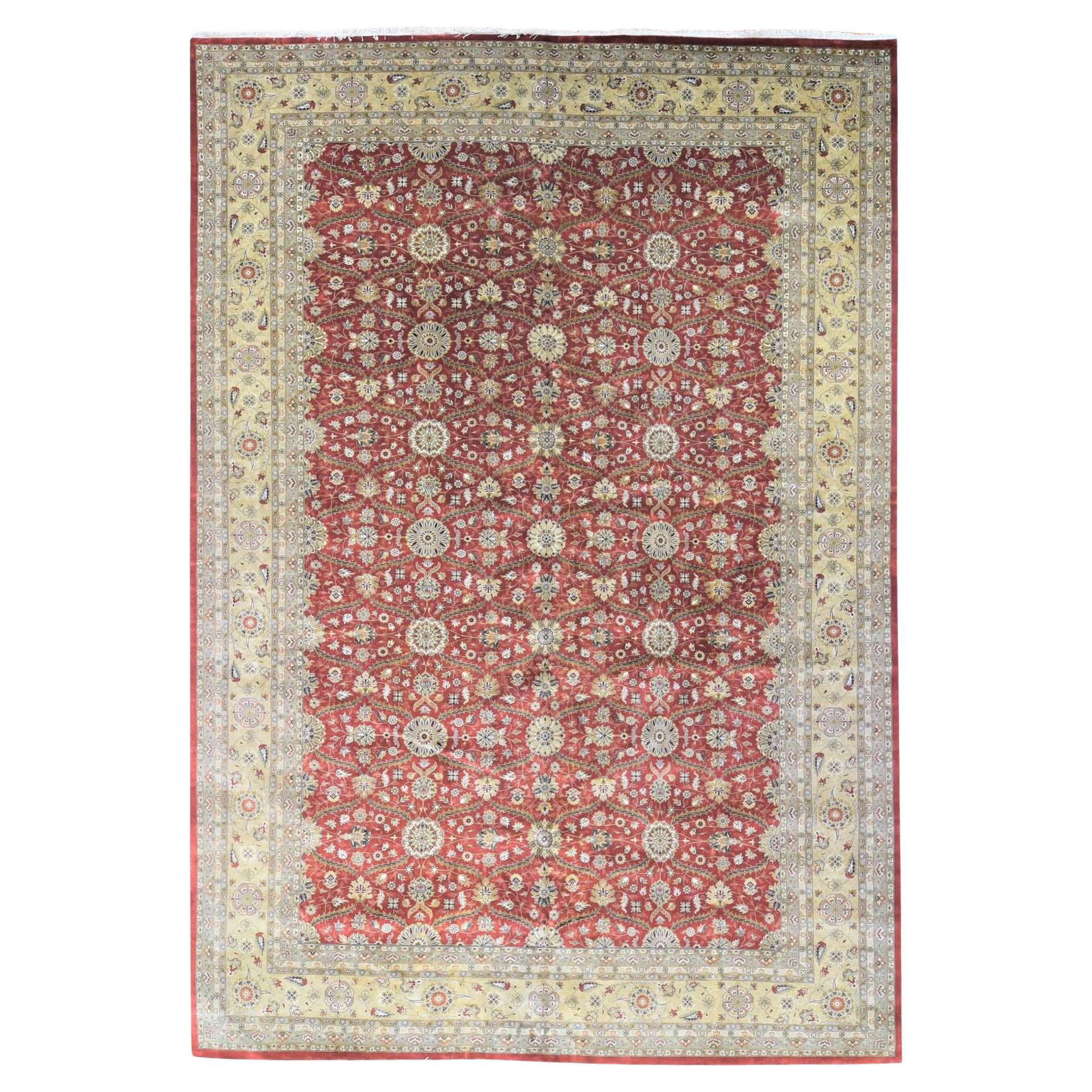 12
3 "x17
9" Rosso, Tappeto sovradimensionato Hereke Design 300 KPSI in lana e seta annodato a mano