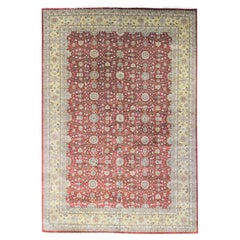 12
3 "x17
9" Rot, Hereke Design 300 KPSI Handgeknüpfter Teppich aus Wolle und Seide in Übergröße