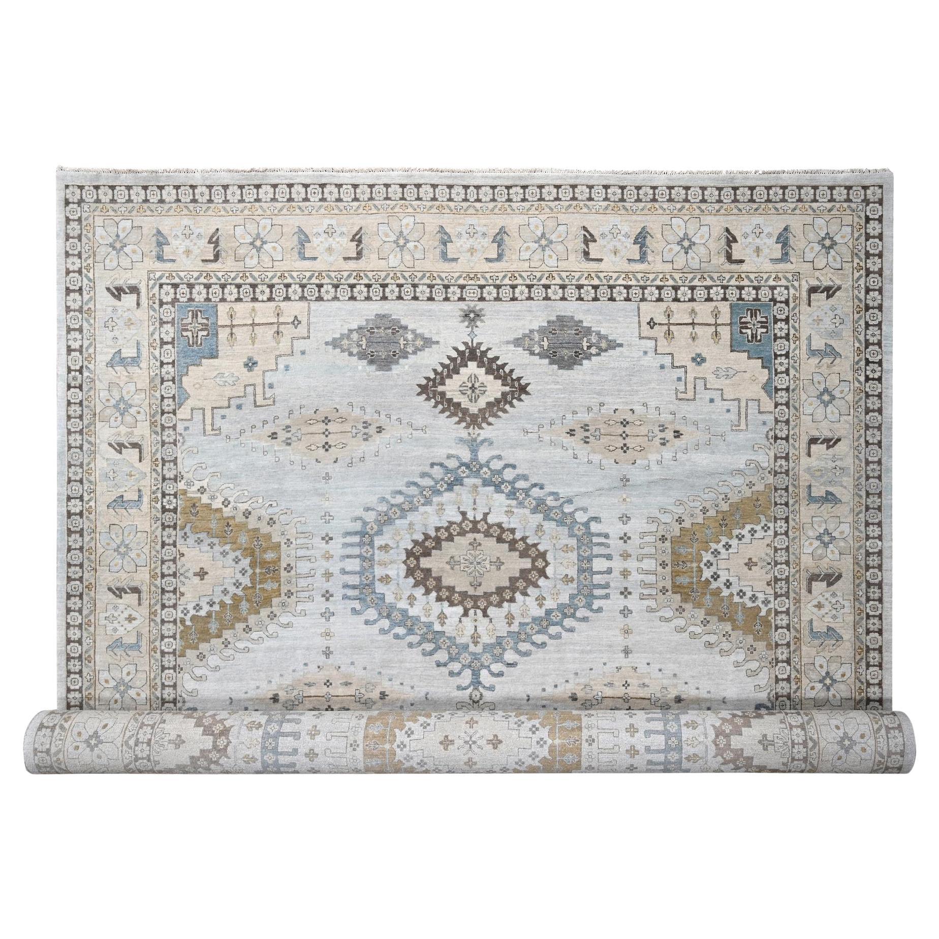 12'3"x18' Gray Hand Knotted Zoroastrian Village Geometric Oversized Oriental Rug