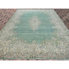 Alfombra oriental de lana persa de Kerman, estilo vintage, anudada a mano y con efecto desgastado, de 12'3" x 21'