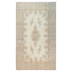 Alfombra XL de lana pura, tejida a mano, estilo persa vintage de Kerman, de color marfil, con pelo corto, de 3,73 m x 6,40 m