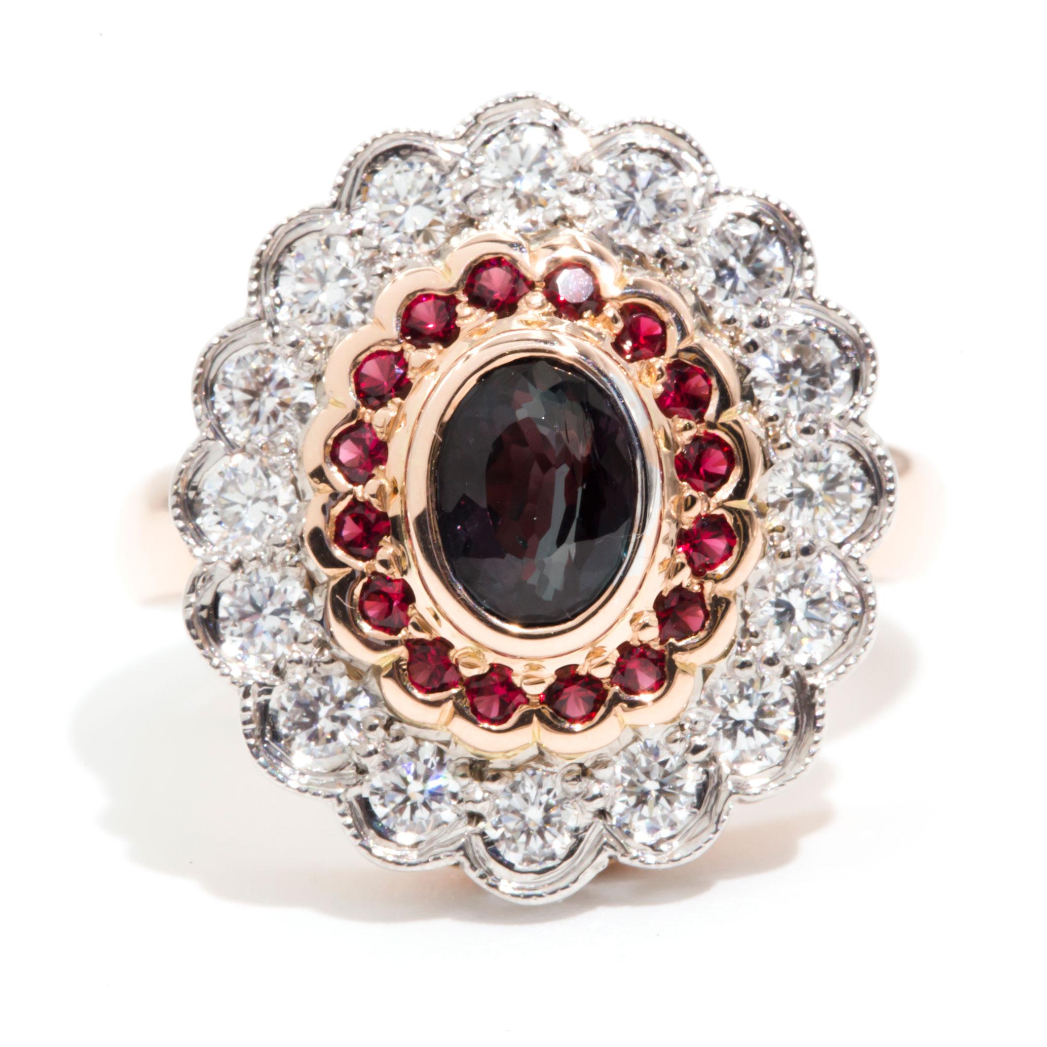 1.24 Carat Alexandrite and Red Spinel and Diamond 18 Carat Gold Cocktail Ring 4