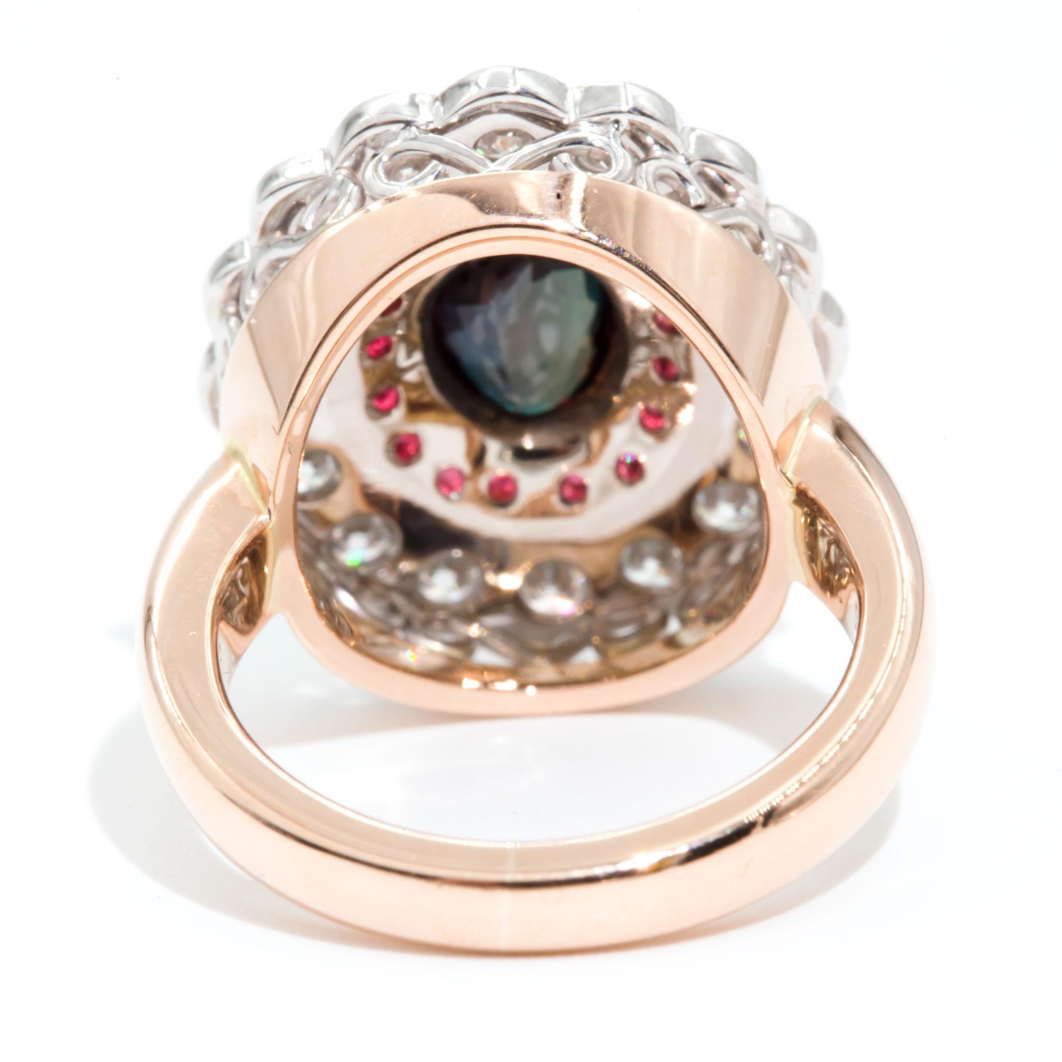 Modern 1.24 Carat Alexandrite and Red Spinel and Diamond 18 Carat Gold Cocktail Ring