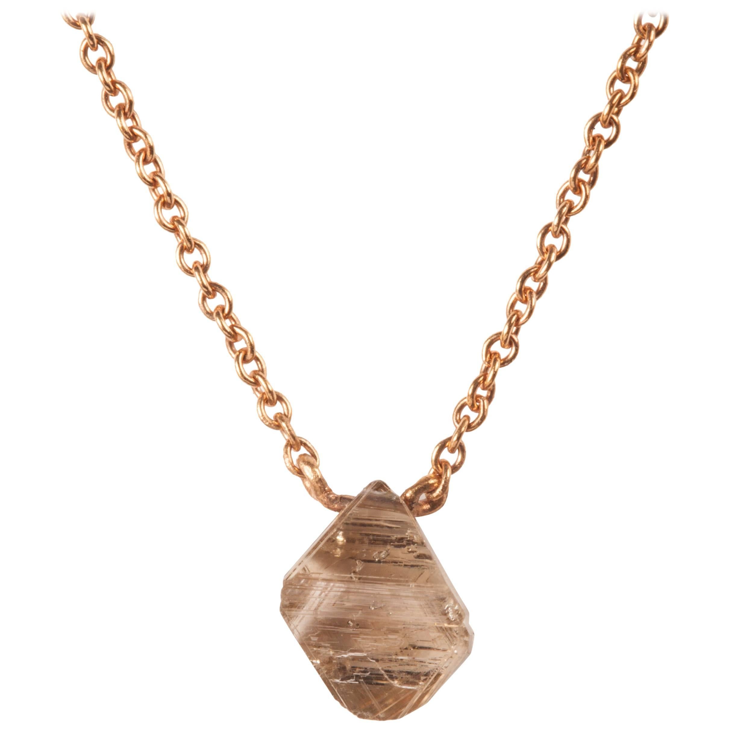 1.24 Carat Australian Rough Light Brown Diamond Rose Gold Drop Necklace For Sale