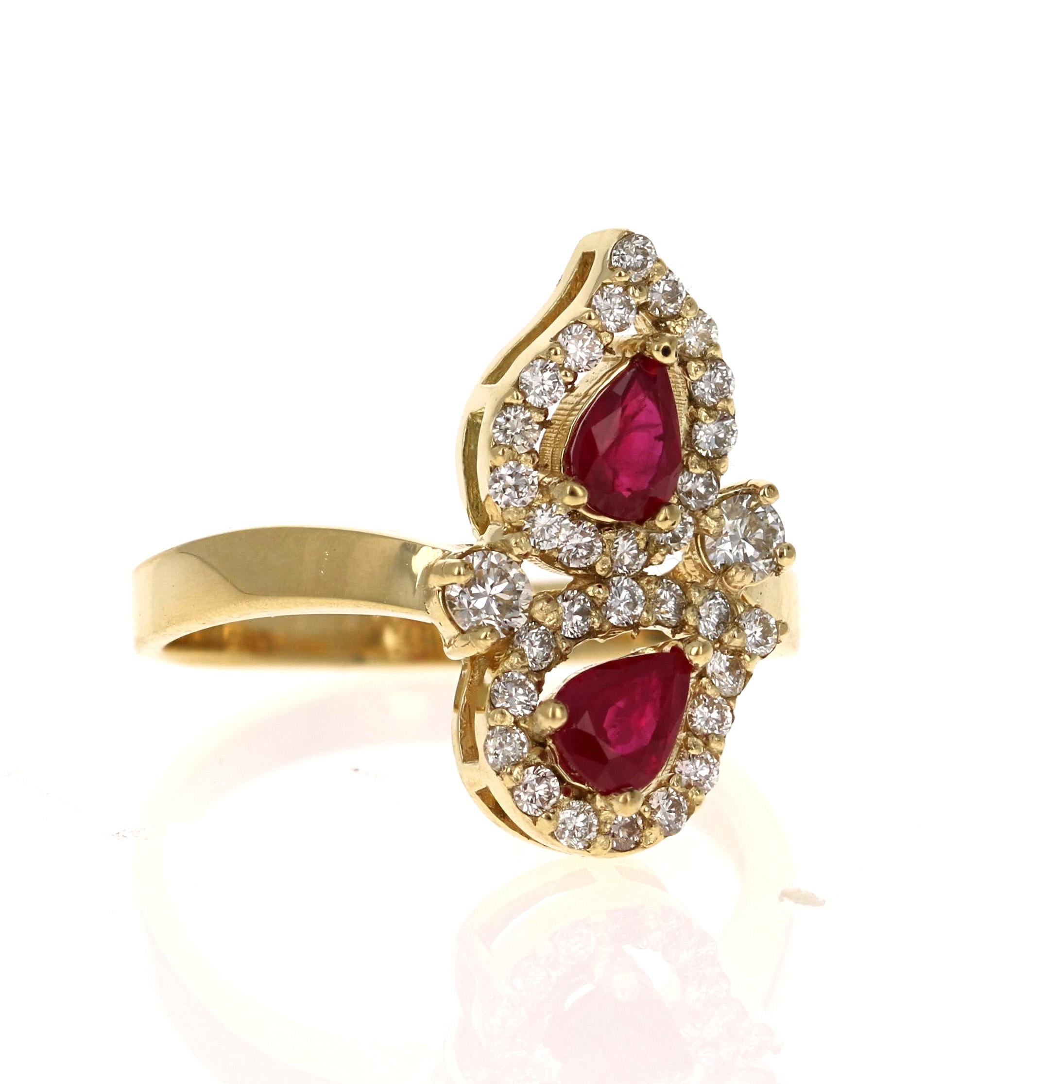 Modern  Ruby Diamond 18 Karat Yellow Gold Statement Ring