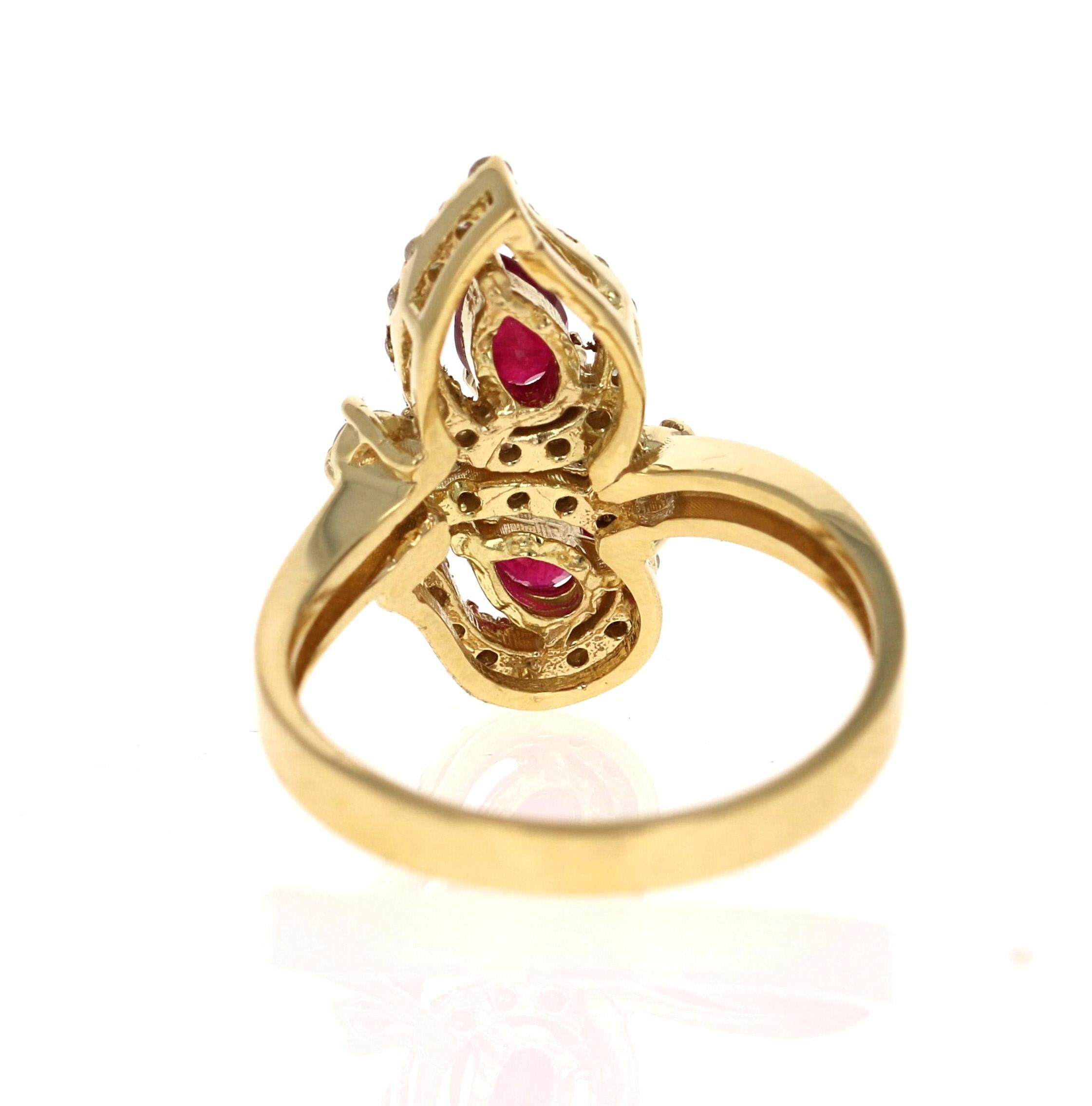 Pear Cut  Ruby Diamond 18 Karat Yellow Gold Statement Ring