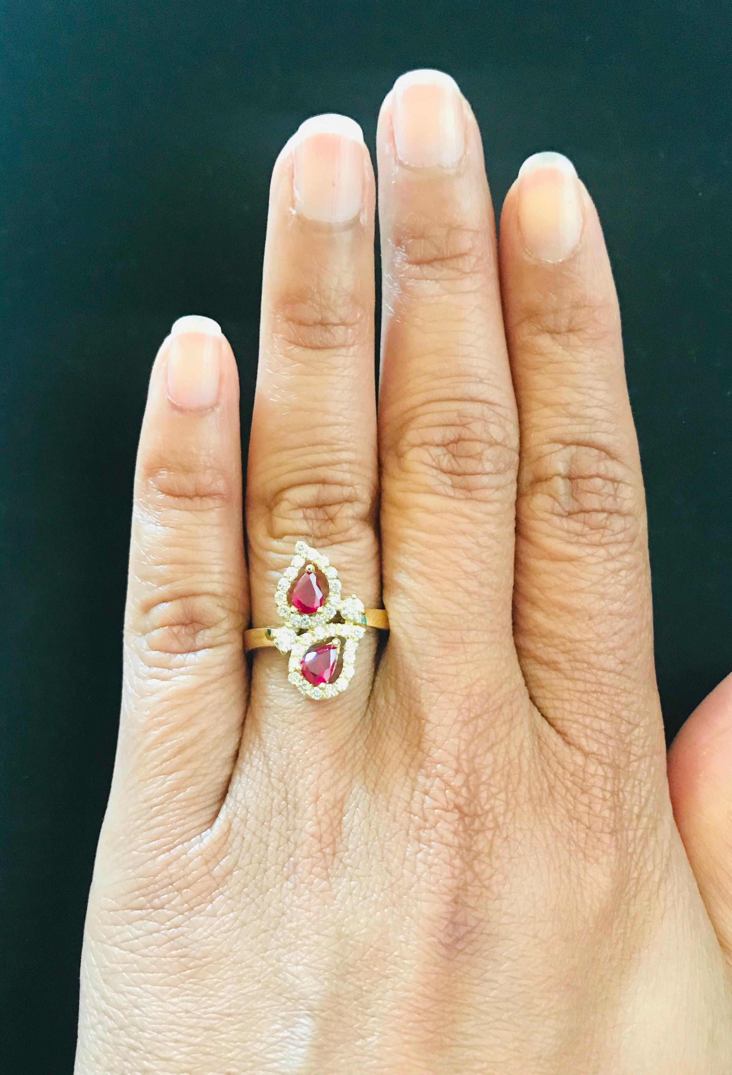  Ruby Diamond 18 Karat Yellow Gold Statement Ring In New Condition In Los Angeles, CA