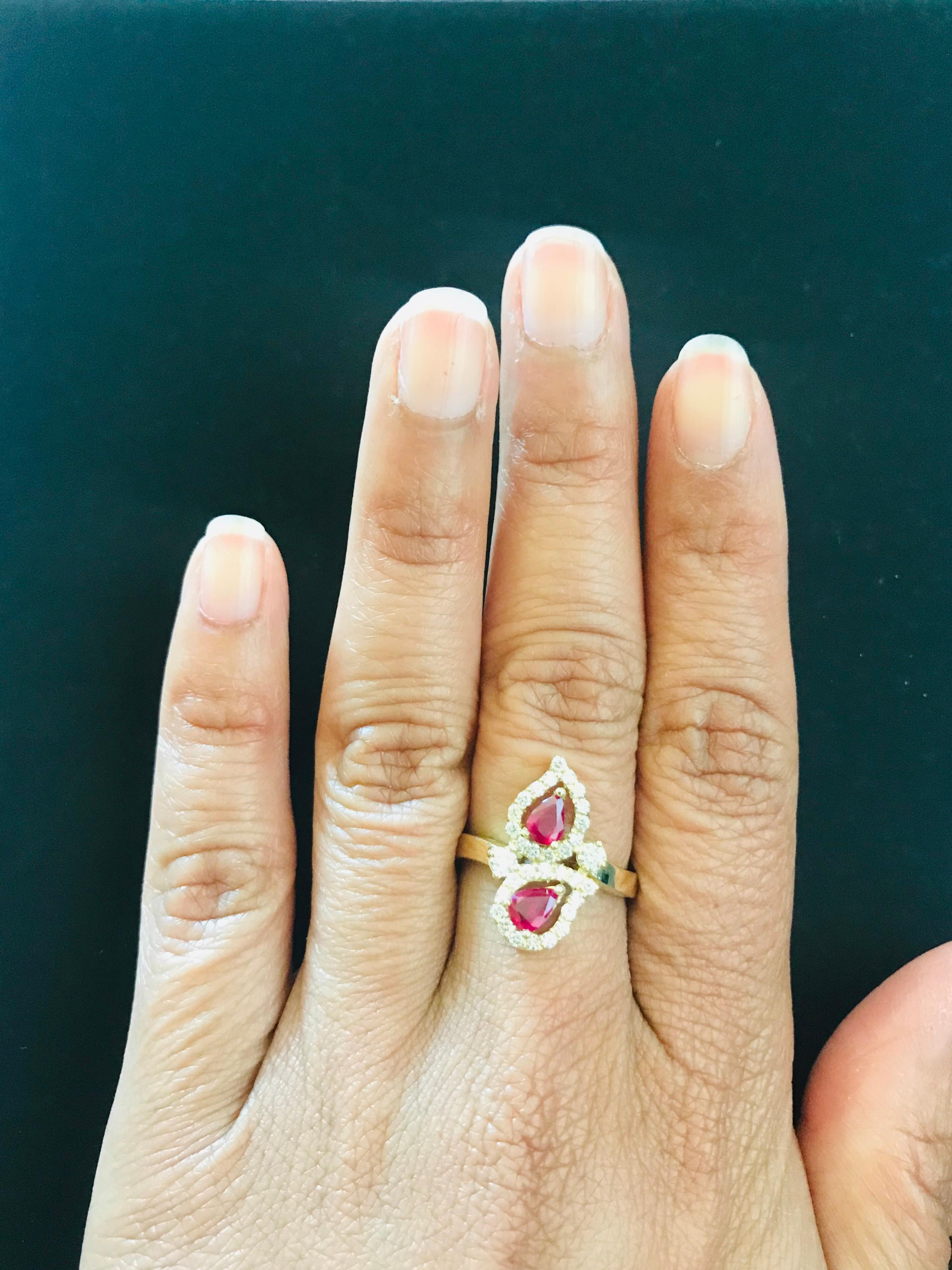 Women's  Ruby Diamond 18 Karat Yellow Gold Statement Ring