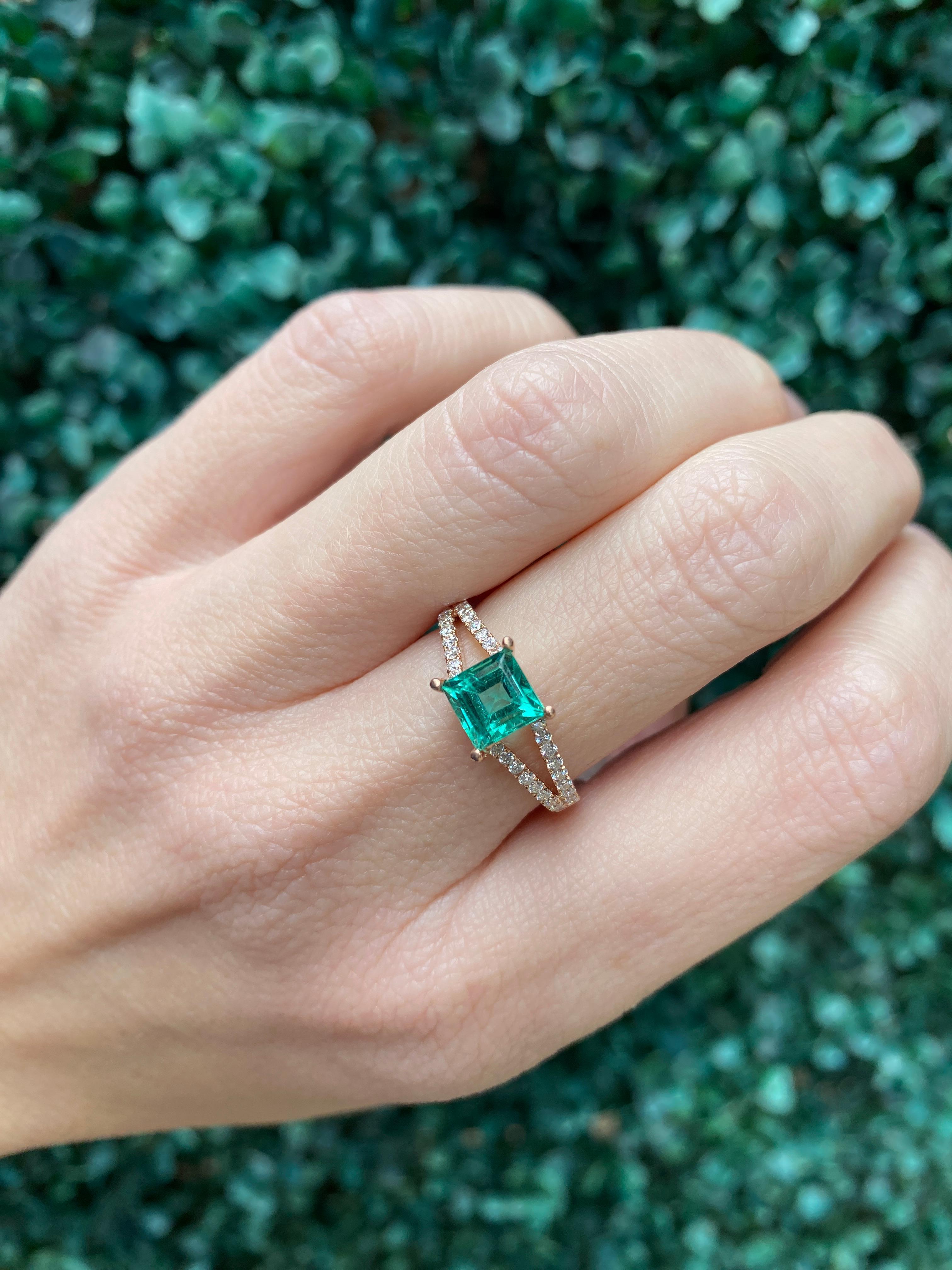 Anillo de Esmeralda Colombiana y Diamante Carré (Baguette Cuadrada) de 1,24 quilates en venta 12