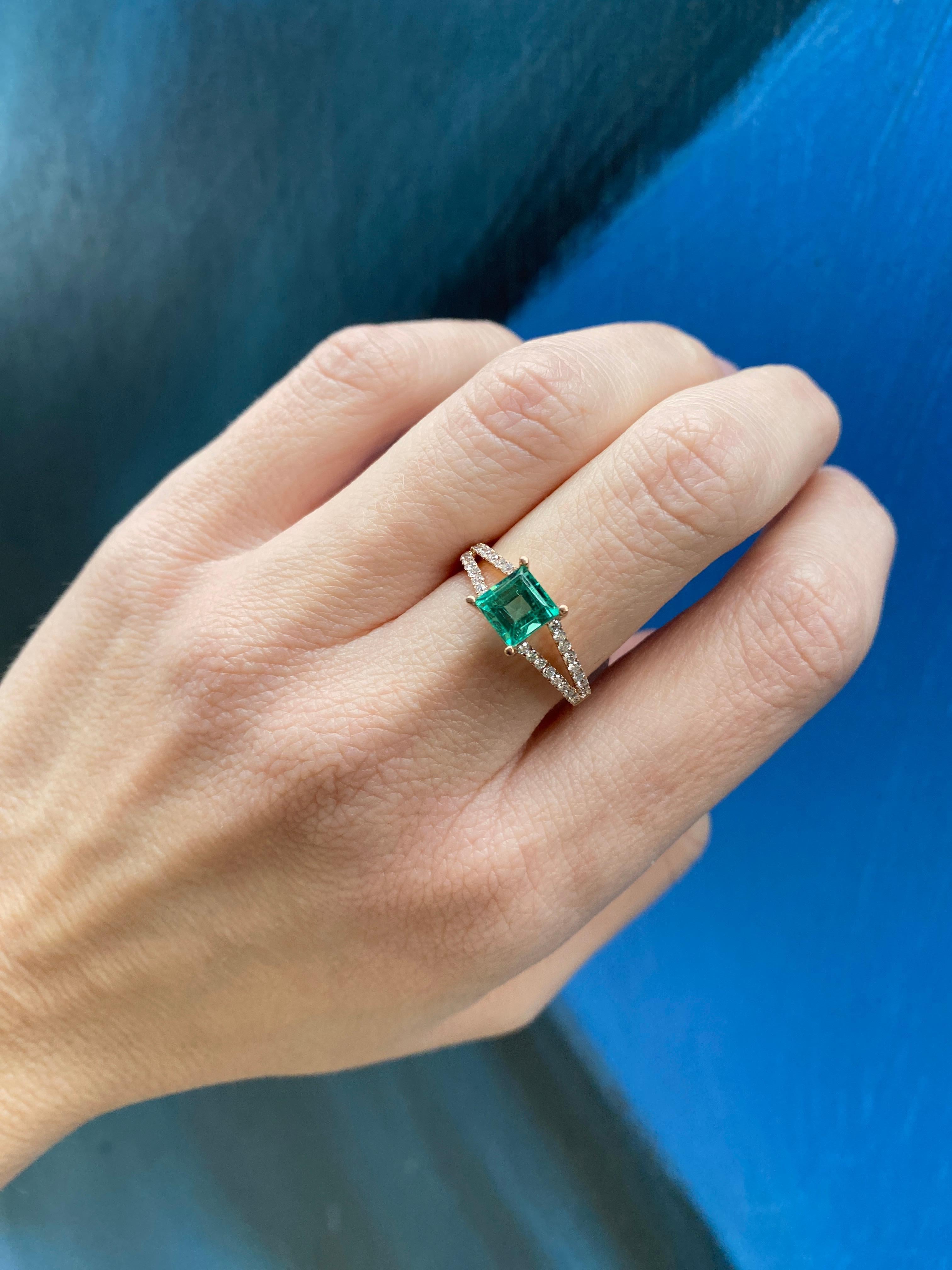 Anillo de Esmeralda Colombiana y Diamante Carré (Baguette Cuadrada) de 1,24 quilates en venta 13