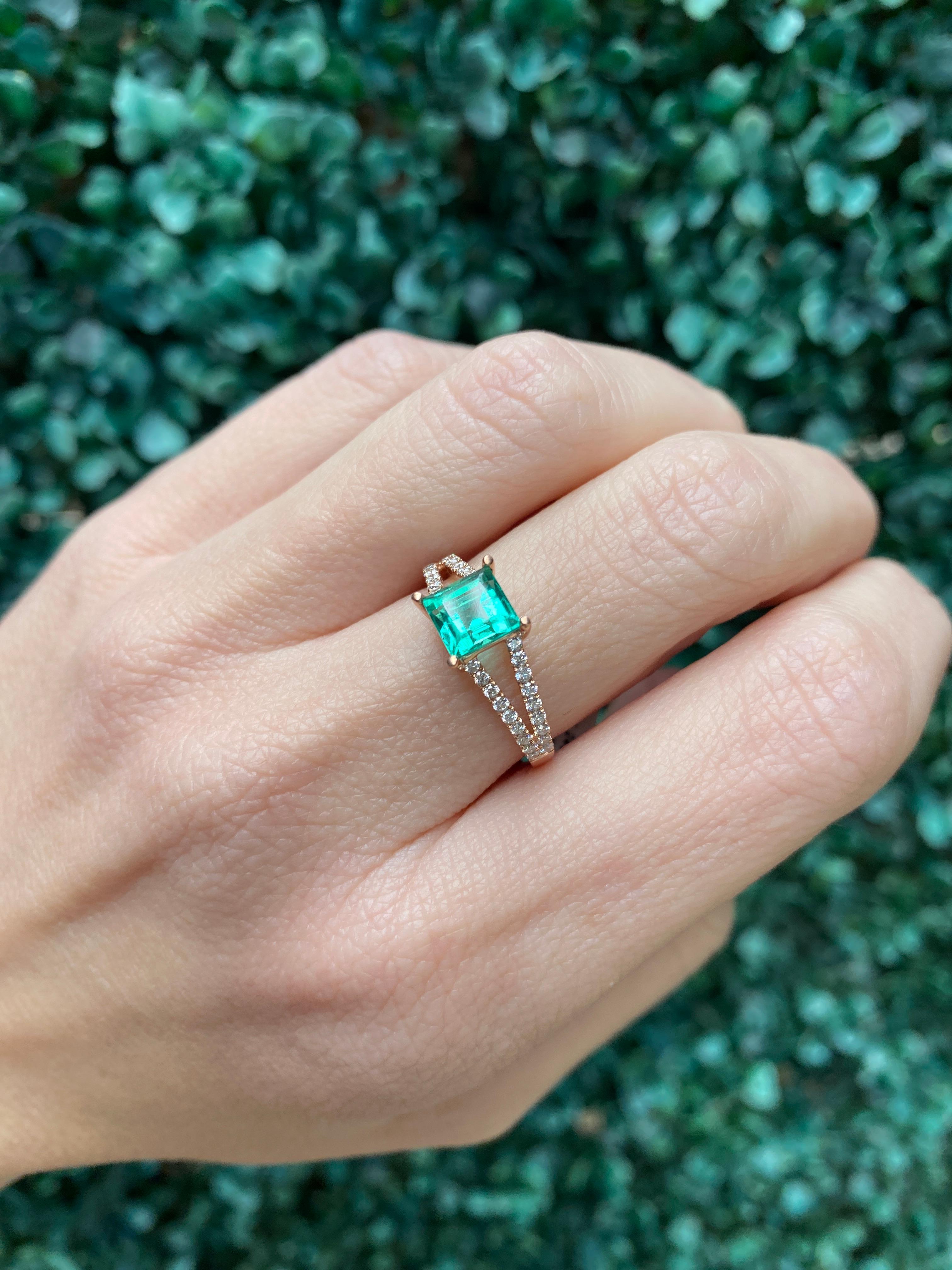 Anillo de Esmeralda Colombiana y Diamante Carré (Baguette Cuadrada) de 1,24 quilates en venta 14