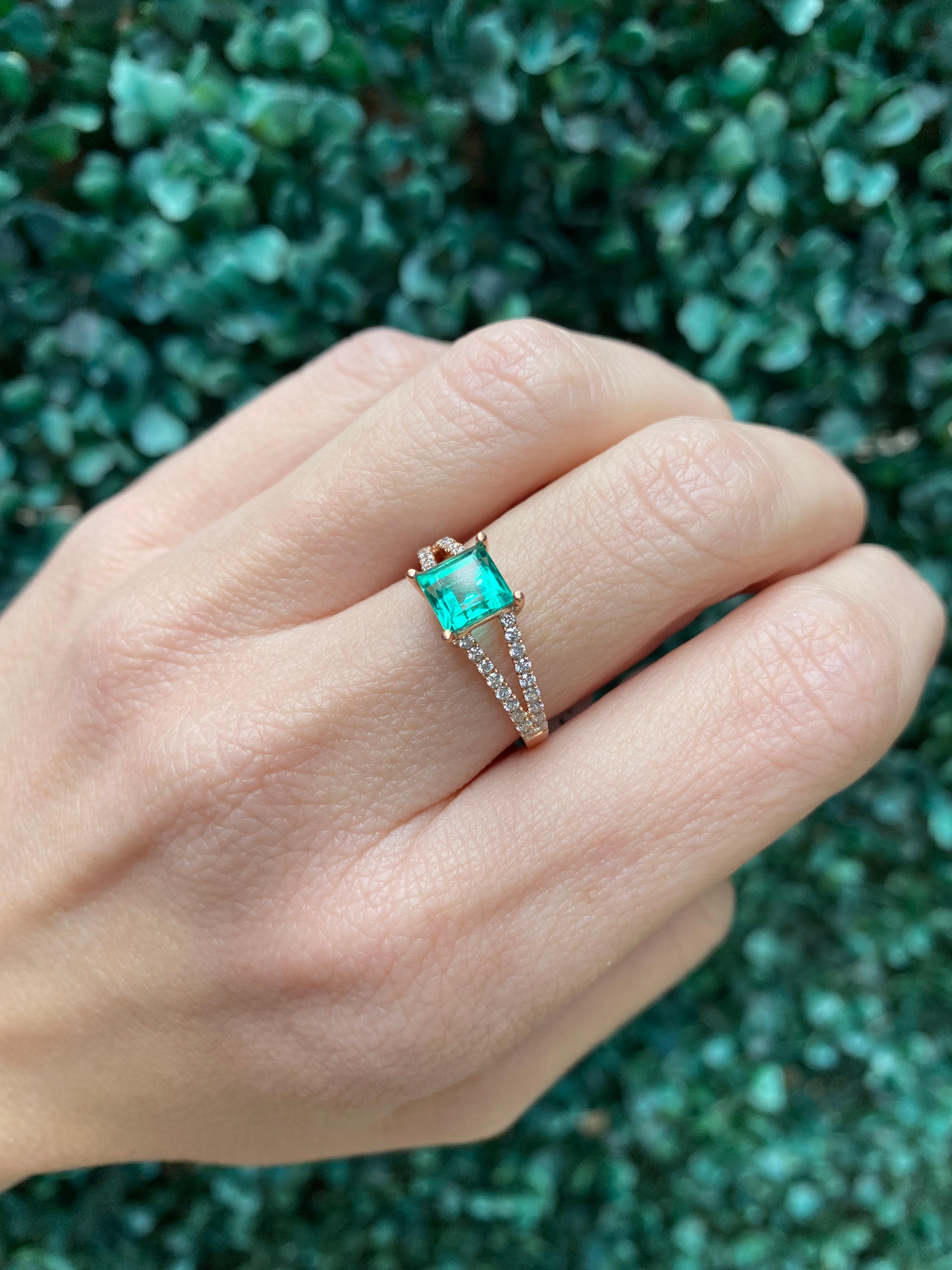 Anillo de Esmeralda Colombiana y Diamante Carré (Baguette Cuadrada) de 1,24 quilates en venta 15