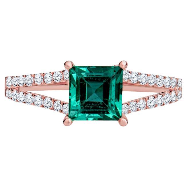 Anillo de Esmeralda Colombiana y Diamante Carré (Baguette Cuadrada) de 1,24 quilates en venta