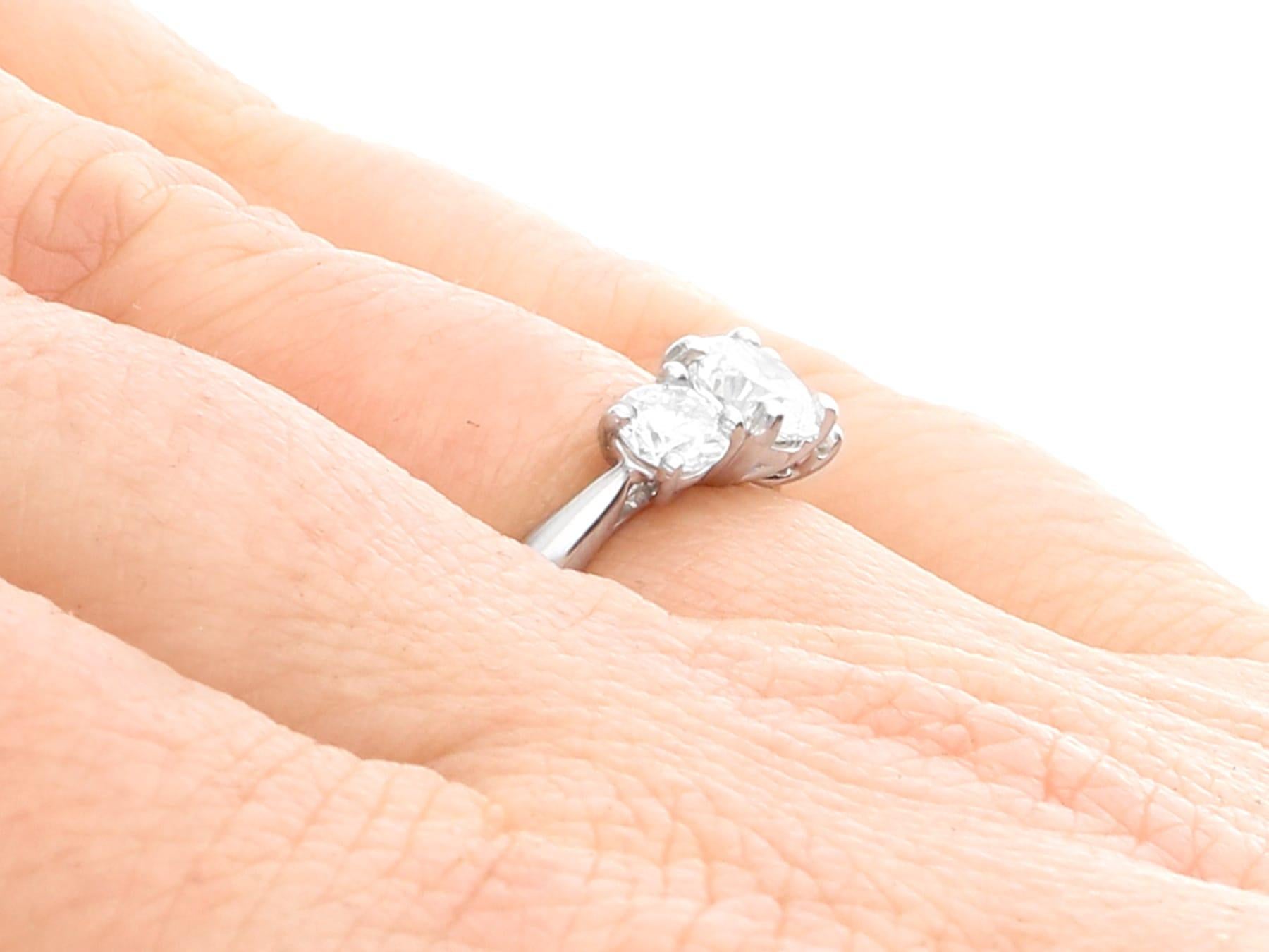 1.24 Carat Diamond and Platinum Three-Stone Engagement Ring For Sale 1
