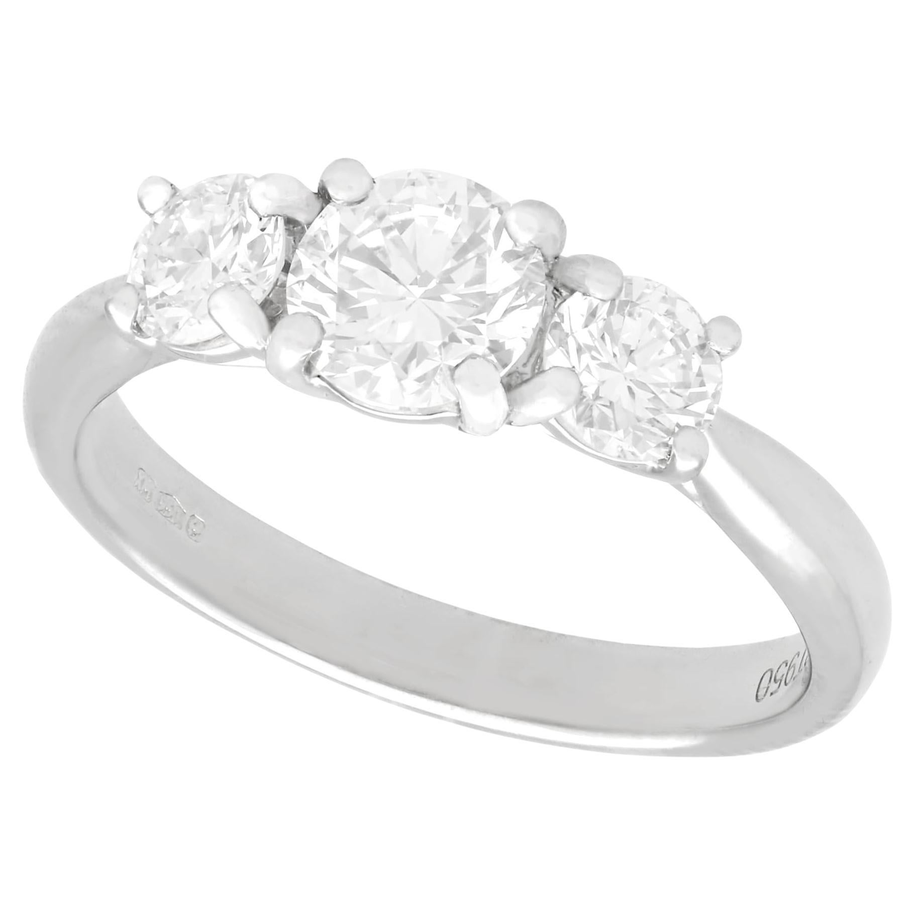 1.24 Carat Diamond and Platinum Three-Stone Engagement Ring For Sale