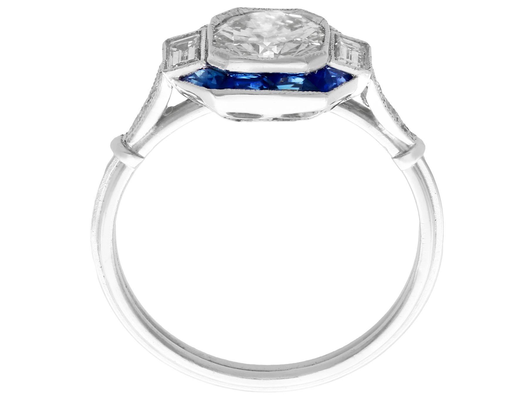 1.24 Carat Diamond and Sapphire Platinum Engagement Ring at 1stDibs