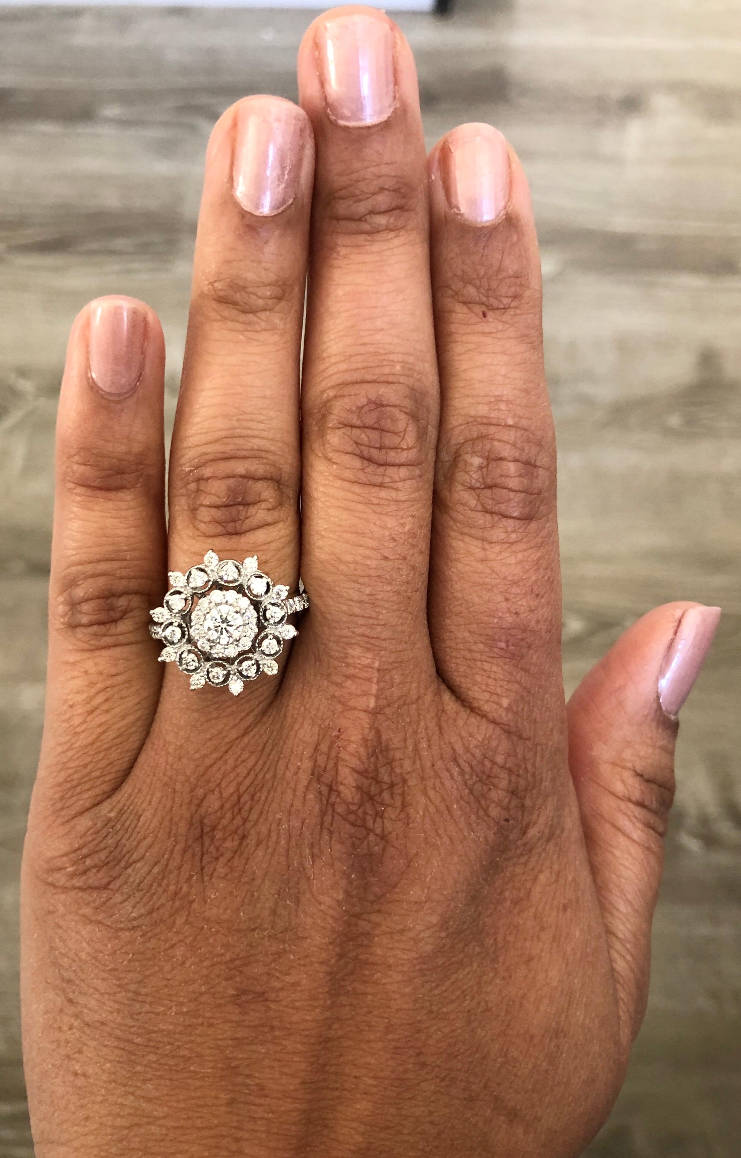 1.24 Carat Diamond Cocktail 14 Karat White Gold Ring In New Condition For Sale In Los Angeles, CA