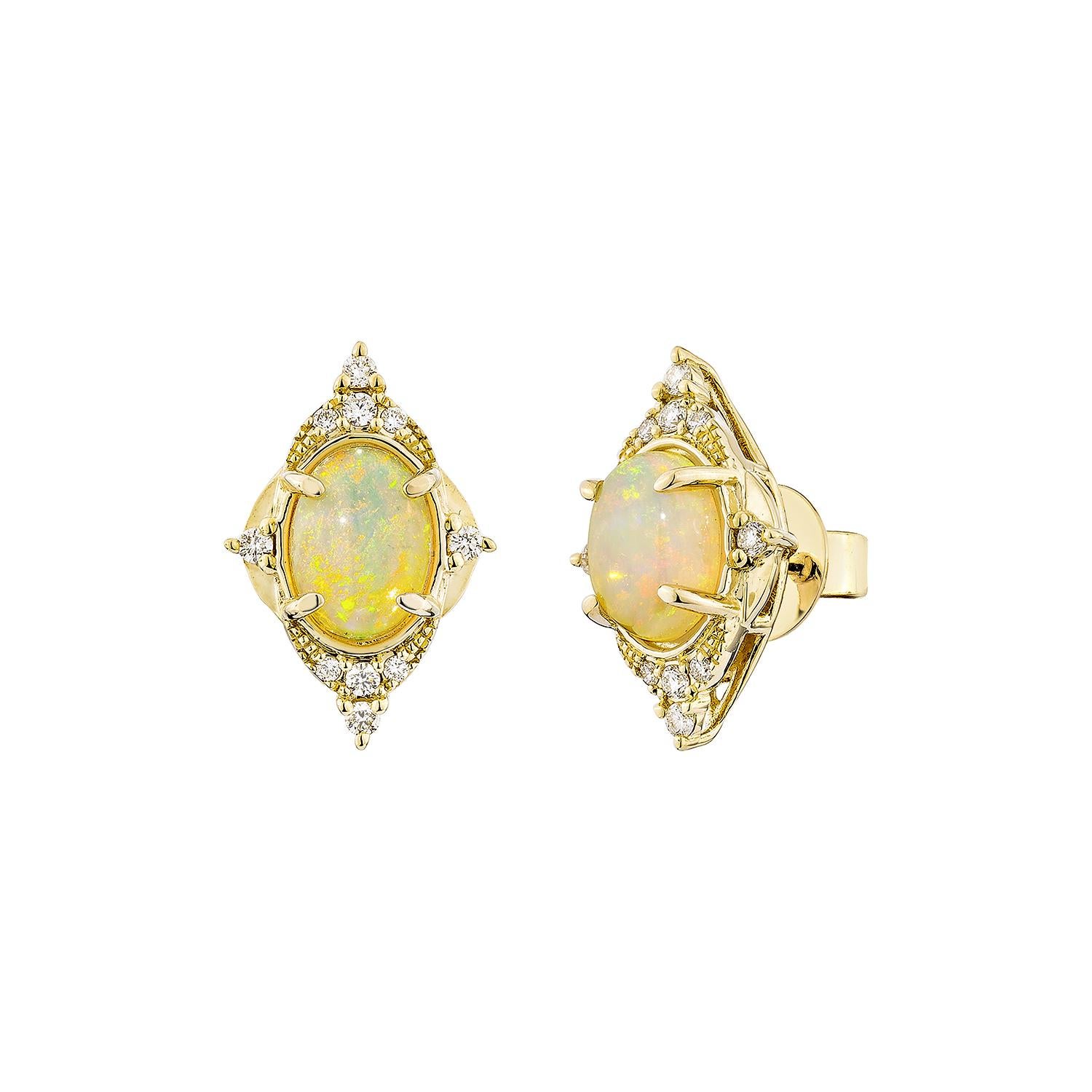 Oval Cut Sunita Nahata 1.24 Carat Ethiopian stud Earrings in 18KRG with Diamond. For Sale