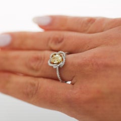 1.24 Carat Fancy Yellow Diamond Platinum & 18K Gold Swirl Floral Ring