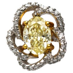 1.24 Carat Fancy Yellow Diamond Platinum & 18K Gold Swirl Floral Ring