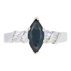 Vintage 1.24 Carat Marquise Brilliant Cut Sapphire and Diamond Ring, 900 Platinum