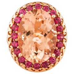 12.4 Carat Morganite and Rhodolite Ring in 18 Karat Rose Gold