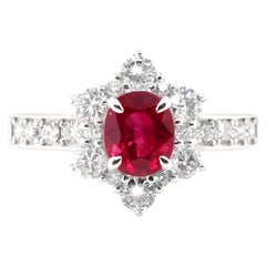 1.24 Carat Natural Blood Red Ruby and Diamond Ring Set in Platinum