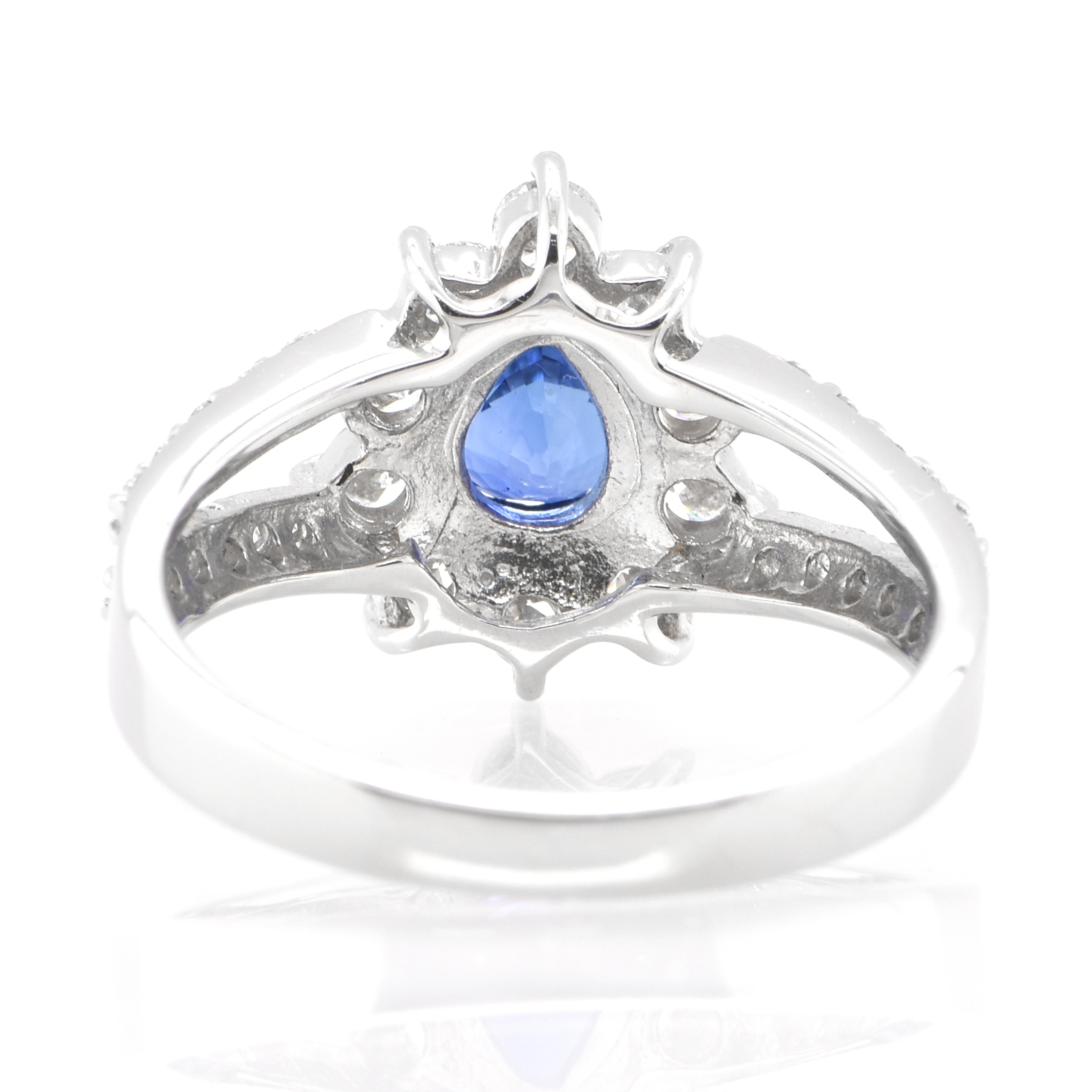 1,24 Karat natürlicher blauer Saphir und Diamantring aus Platin gefasst Damen im Angebot