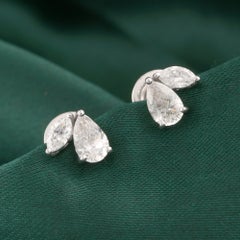 1.24 Carat Natural Pear and Marquise Diamond Duo Stud Earrings 18K White Gold