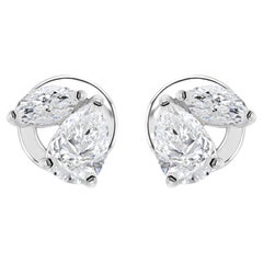 1.24 Carat Natural Pear and Marquise Diamond Duo Stud Earrings 18K White Gold