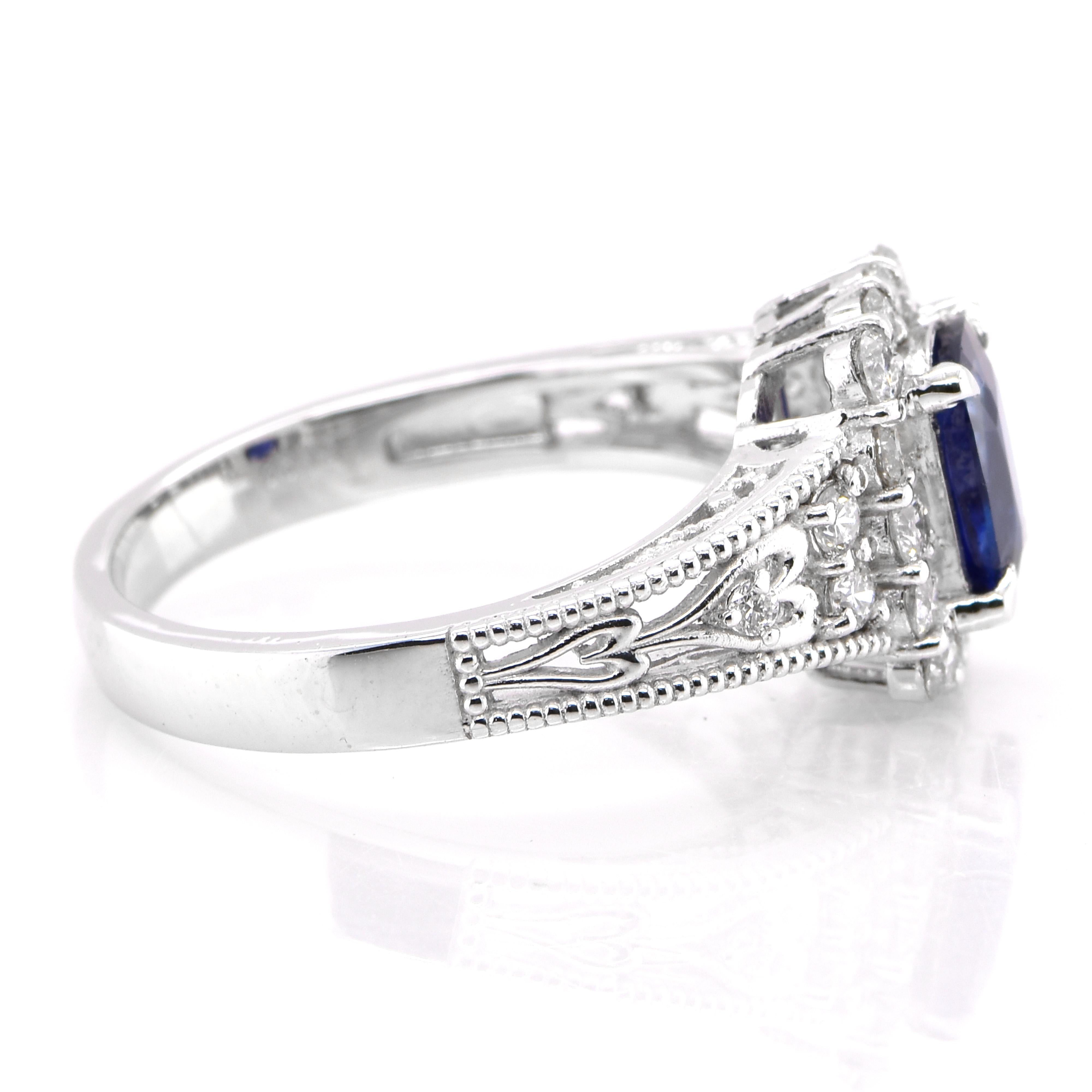 1.24 Carat Natural Royal Blue Sapphire & Diamond Ring set in Platinum In New Condition For Sale In Tokyo, JP