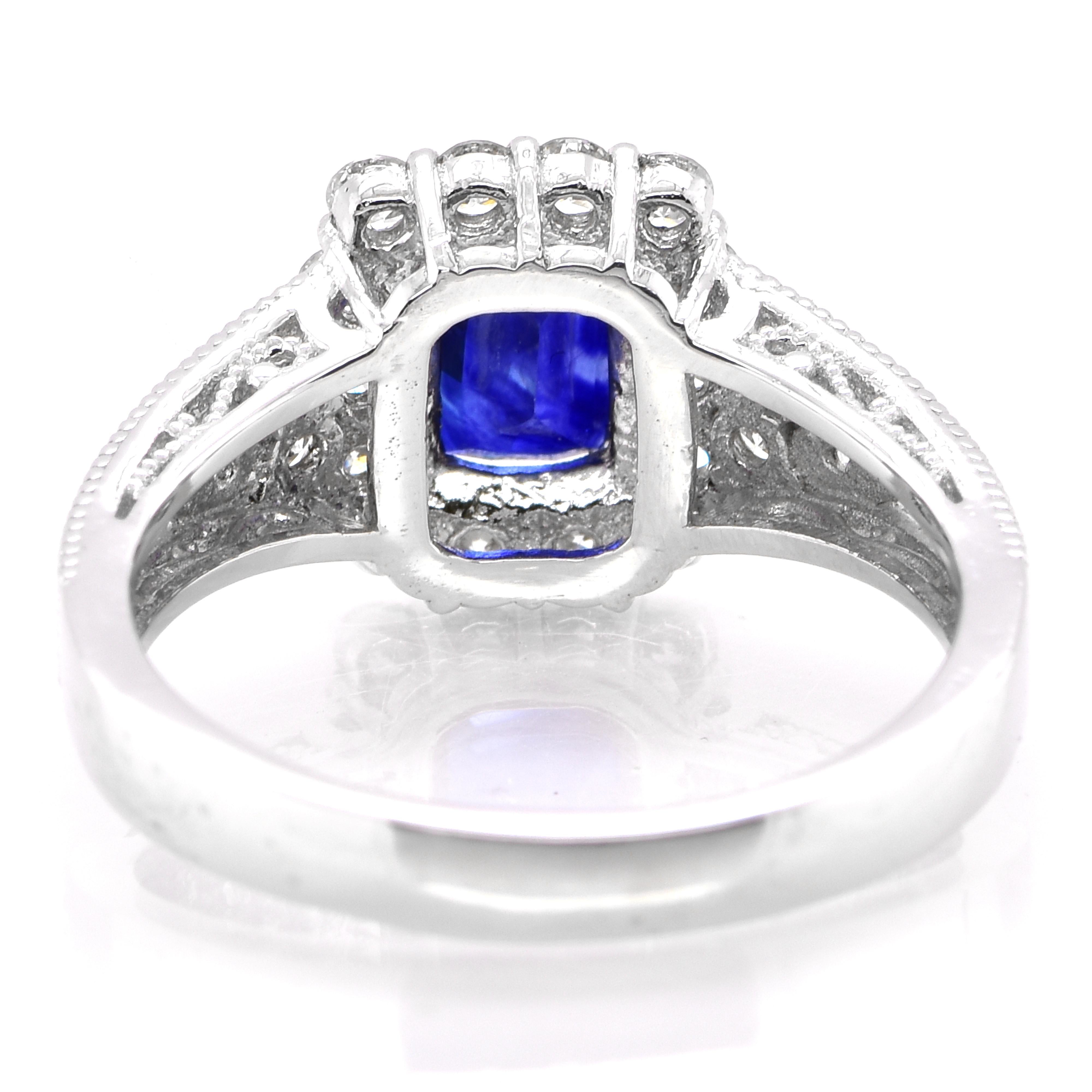 Women's 1.24 Carat Natural Royal Blue Sapphire & Diamond Ring set in Platinum For Sale