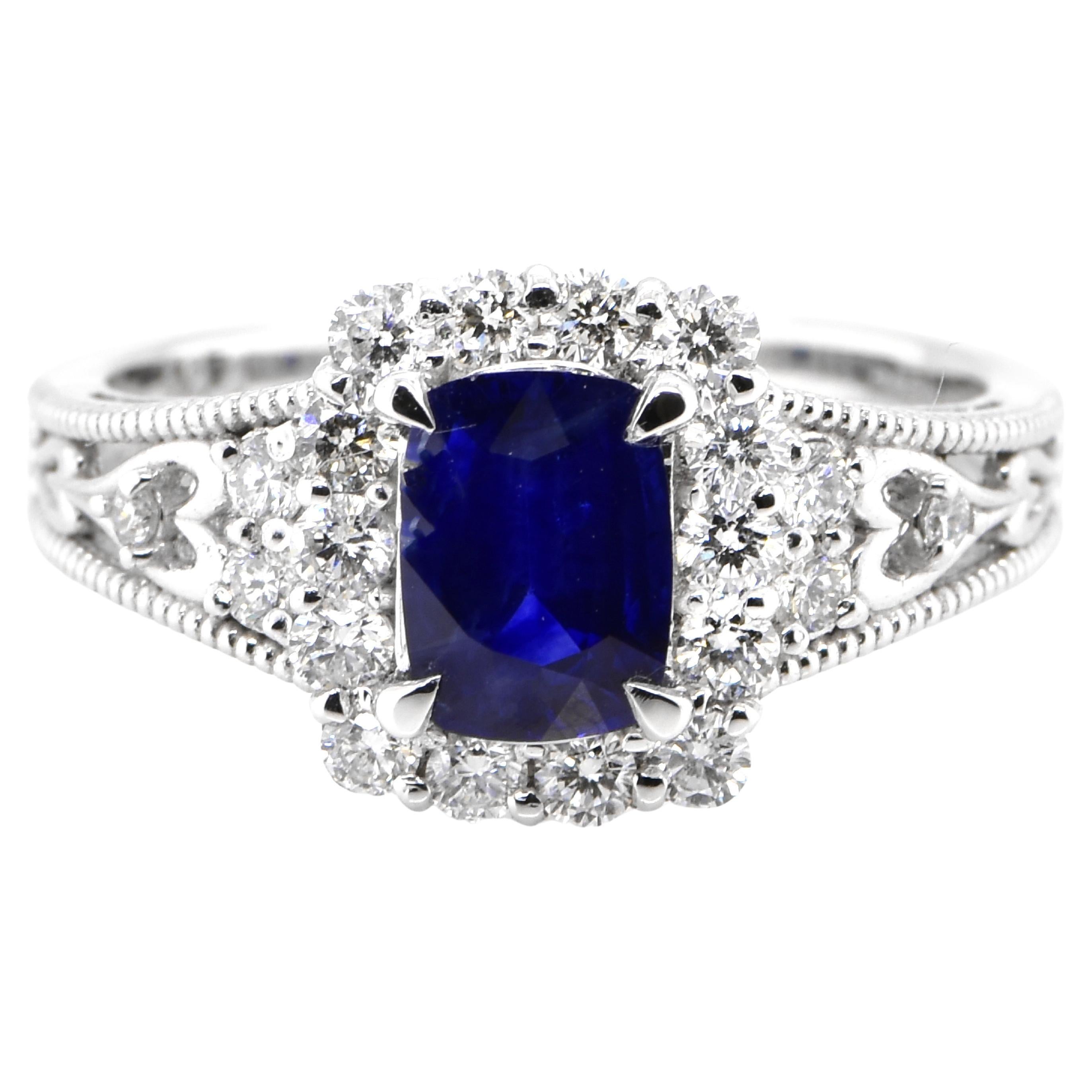 1.24 Carat Natural Royal Blue Sapphire & Diamond Ring set in Platinum For Sale