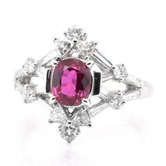 1.24 Carat Natural Ruby and Diamond Art Deco Style Ring Set in Platinum